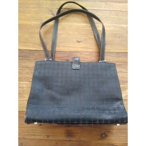 Vintage Kate SpadeBlack Logo Leather Fabric Shoulder Square Soho Tote Bag Y2K - Picture 5 of 7